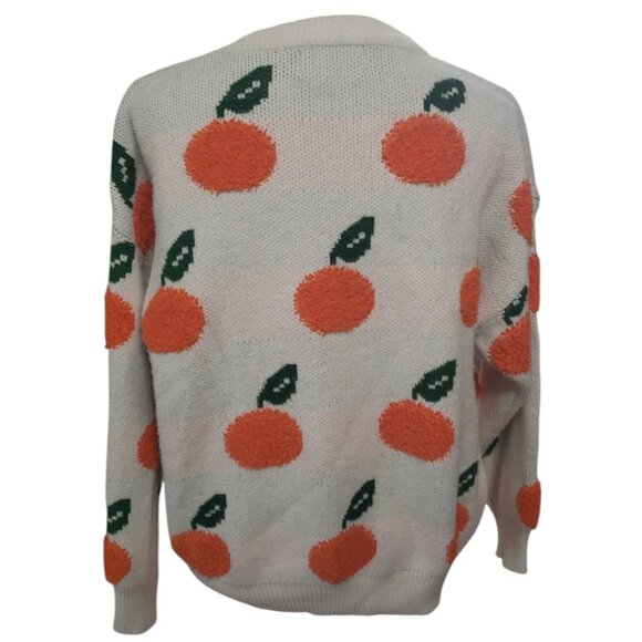 Cider Orange Knit Tufted Pullover Sweater Women’s White Orange and Green | Large - Picture 3 of 6
